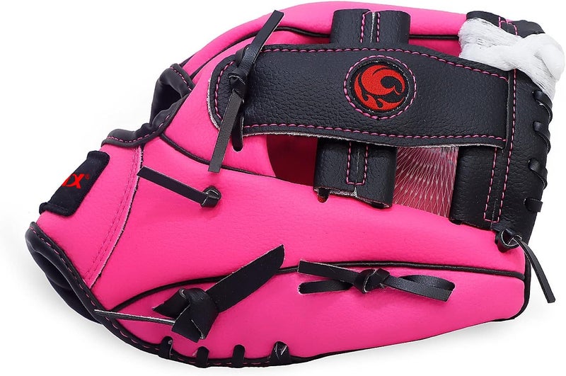 PHINIX 10" Baseball Glove Tee Ball Mitts and Soft Rubber Ball for Kids Beginner Play Training Right Hand Throw Pink - Image 3